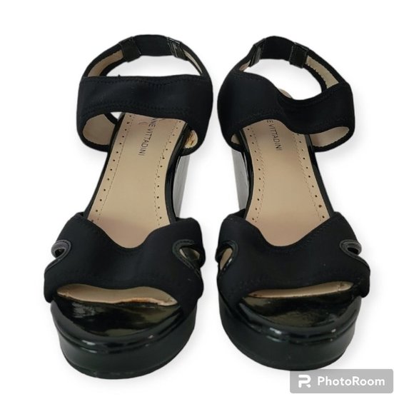 Adrienne Vittadini Shoes - Adrienne Vittadini Black Fabric Open Toed Wedges  Size 7